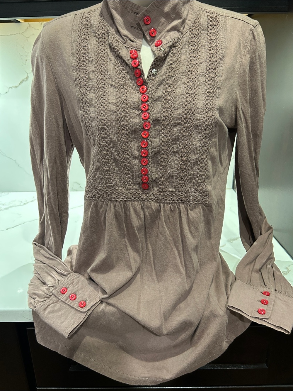 Free People Taupe Tunic with Fuchsia Button Detailing